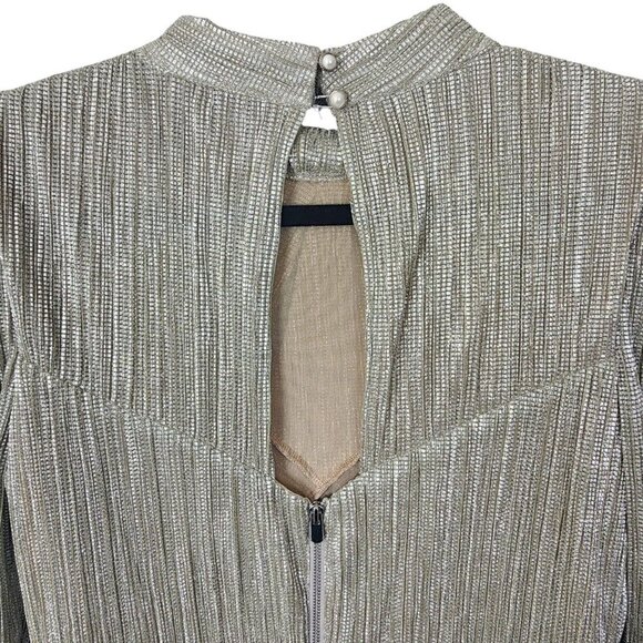 Saylor Saydee Mini Dress Beige Platinum Metallic Mock Neck Long Sleeve Sz Large - Picture 11 of 16